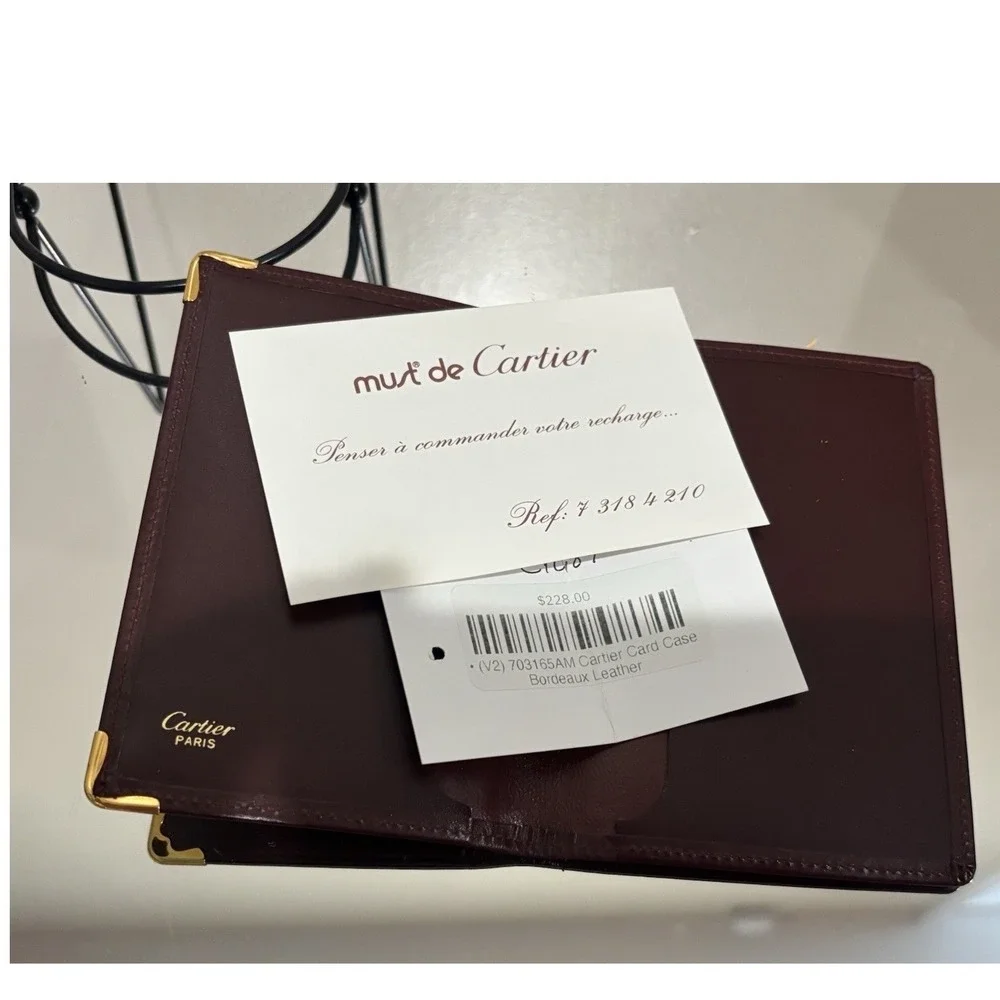 Cartier Card Case Unisex OS Bordeaux Must de Cartier Leather Gold Corners Vtg